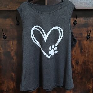 Gray Sleeveless Top with Heart and Paw Print